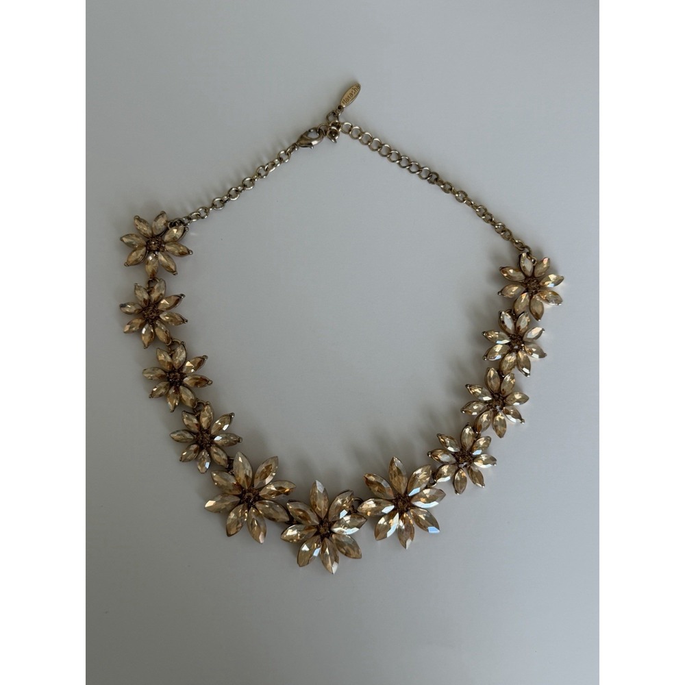 Floral Rhinestone Gold Tone Statement Necklace